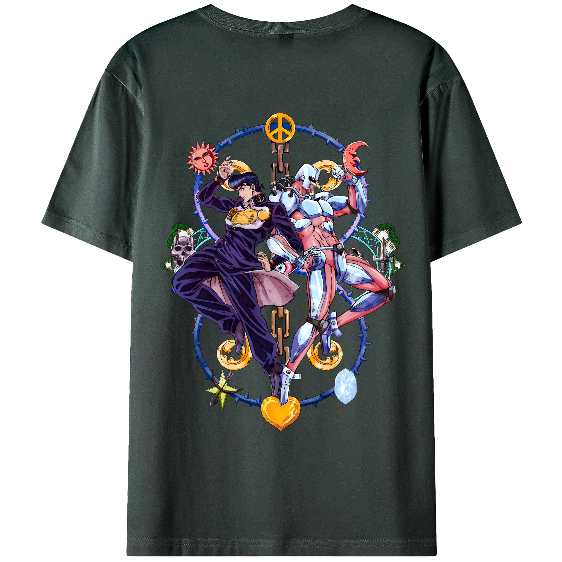 （画像用） ジョジョの奇妙な冒険 ひがしかた じょうすけ JoJo's Bizarre Adventure Higashikata Josuke 綿100％ メンズ半袖Tシャツ（バックプリント） 通気性
